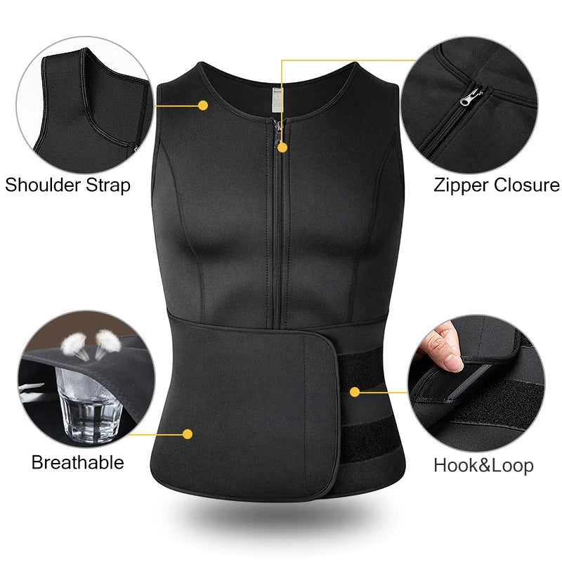 Neoprene Men'S Shapers Sweat Vest for Men Waist Trainer Vest Adjustable Workout Body Shaper with Double Zipper for Sauna Suit