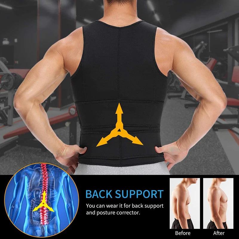 Neoprene Men'S Shapers Sweat Vest for Men Waist Trainer Vest Adjustable Workout Body Shaper with Double Zipper for Sauna Suit