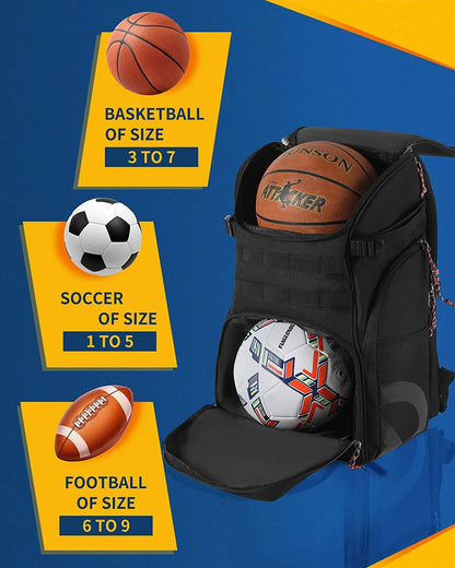Large Basketball Backpack Bag with Ball Compartment and Shoe Pocket Outdoor Sports Equipment Bag Black Tk