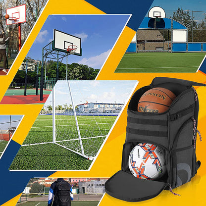 Large Basketball Backpack Bag with Ball Compartment and Shoe Pocket Outdoor Sports Equipment Bag Black Tk